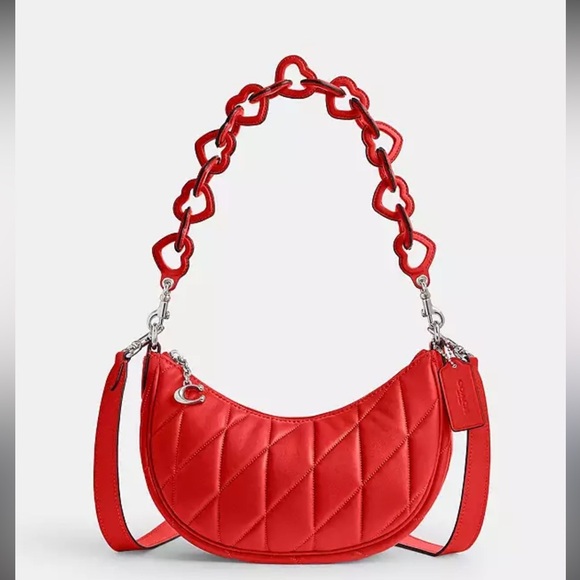 Coach NWT Red Quilted Mira Crescent Shoulder Bag with Heart Chain ❤️ - Picture 1 of 9